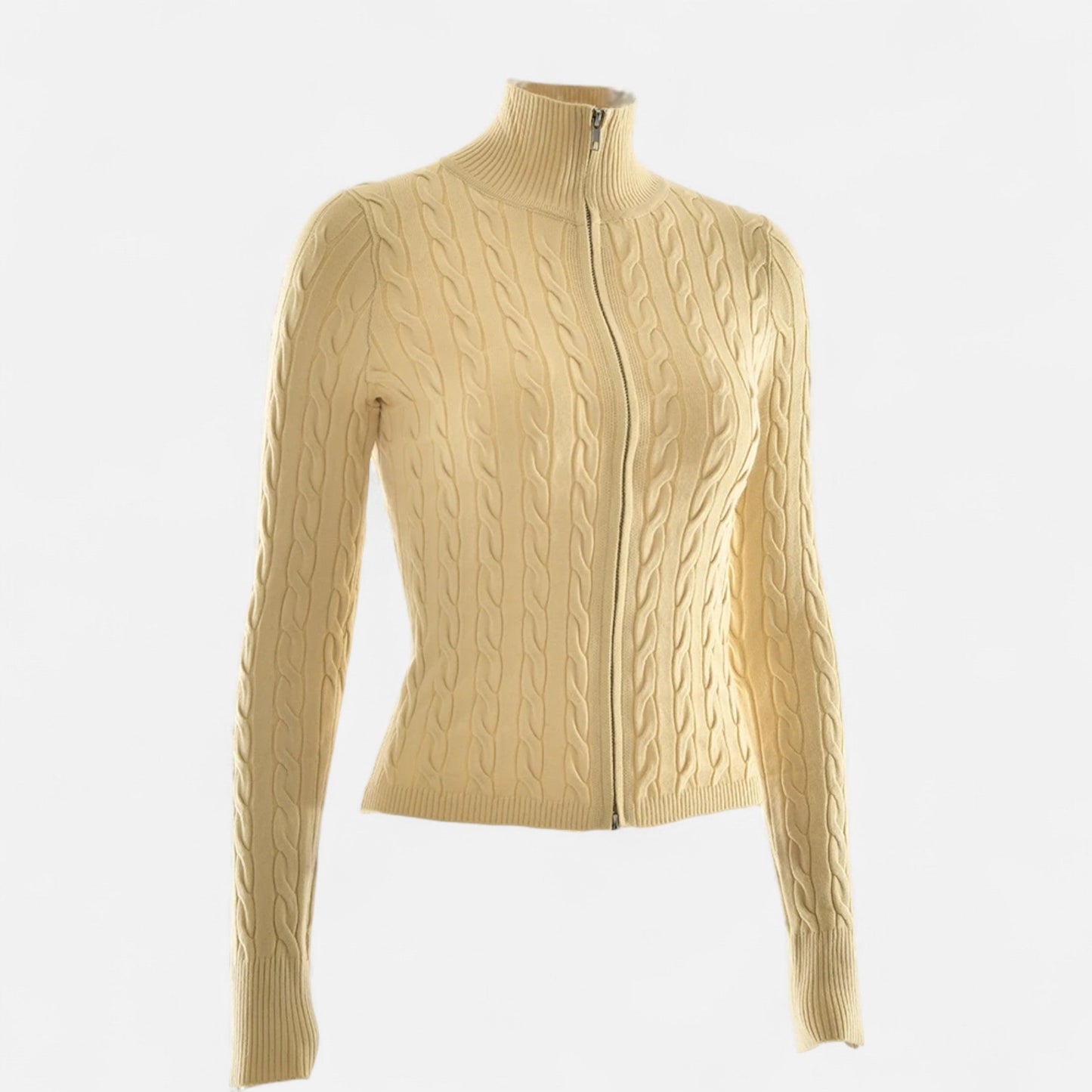 Cardigan Femme Col Roulé Zippé Élégant