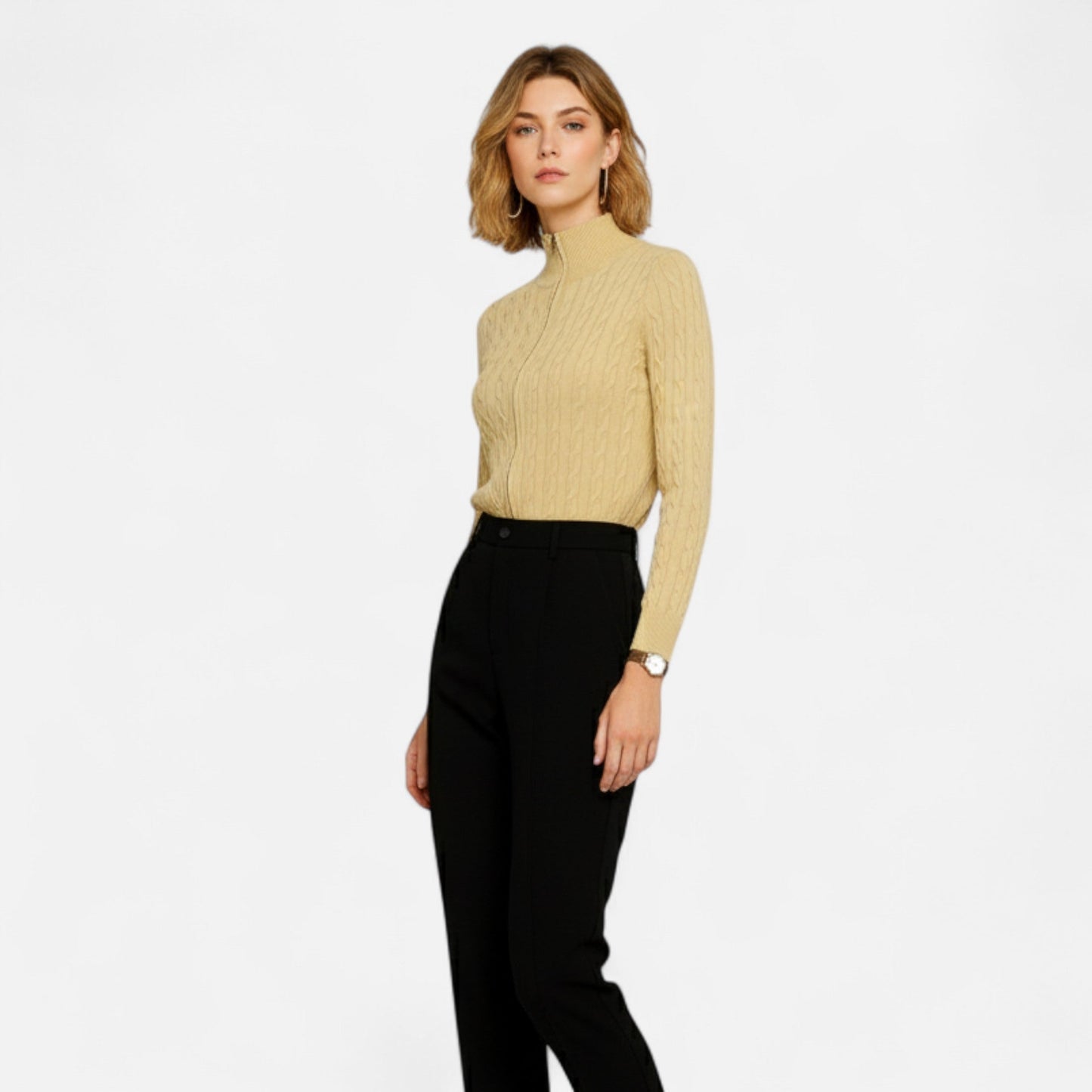 Cardigan Femme Col Roulé Zippé Élégant
